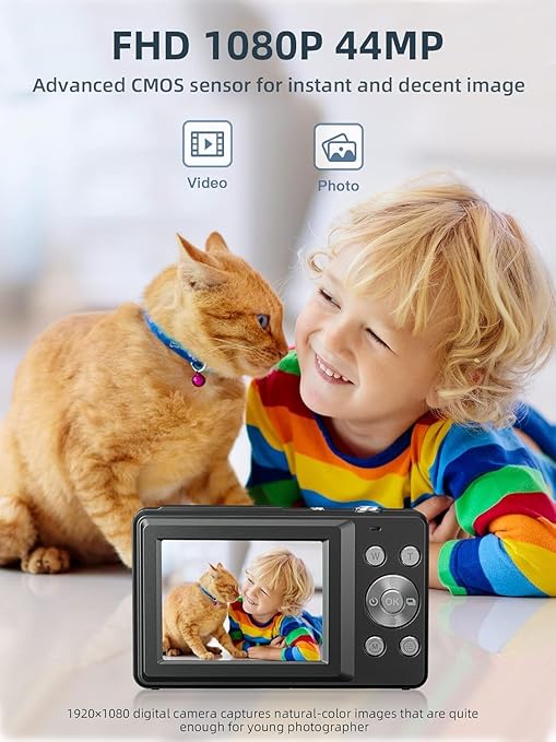Digital Camera, FHD 1080P Digital Point and Shoot Camera with 16X Zoom Anti Shake, 32GB Card, Compact Small Camera for Boys Girls Kids, Black - Image 4