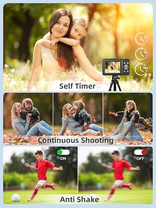 Digital Camera, FHD 1080P Digital Point and Shoot Camera with 16X Zoom Anti Shake, 32GB Card, Compact Small Camera for Boys Girls Kids, Black - Image 2