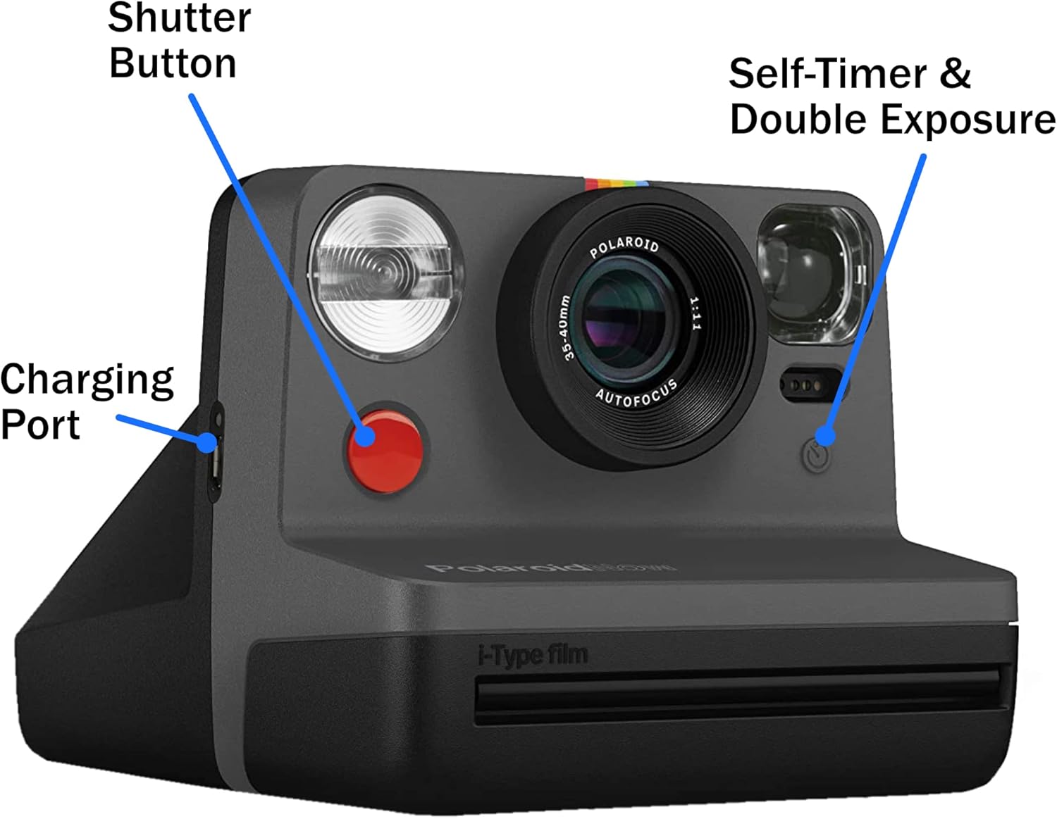 Gen 2 Now I-Type Instant Film Camera - Black Bundle with a B&W i-Type Film Pack (8 Instant Photos) and a Cleaning Cloth - Image 2