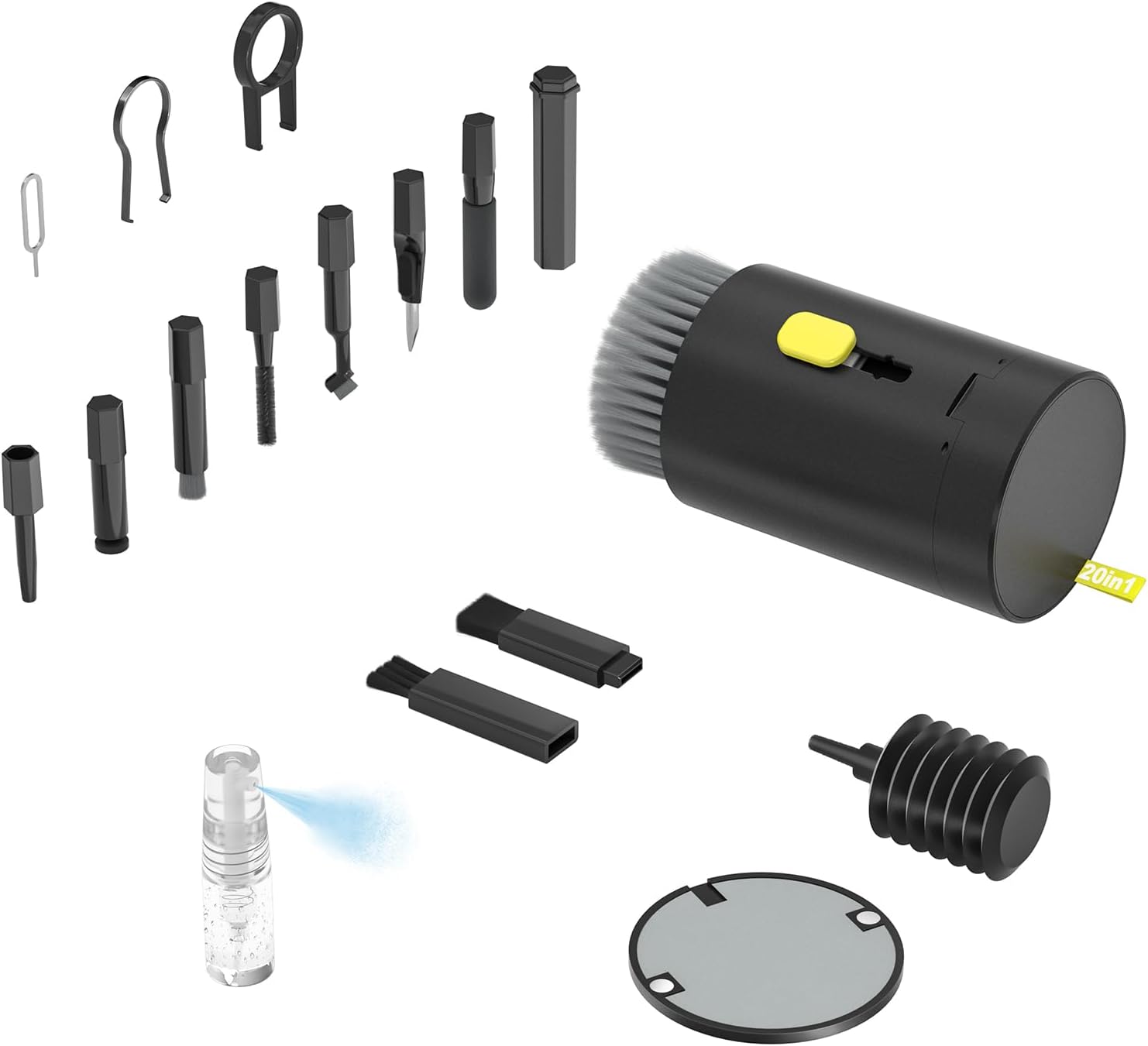 Tounee Keyboard Cleaner Kit, Electronics Cleaning Kit with Retractable Big Brush, Portable, 20 in 1 Multi-Tool Kit for Phones, Tablet, Computer, PC Monitor,TV Camera Lens with 2.5ml Mist Spray (Black) - Image 7